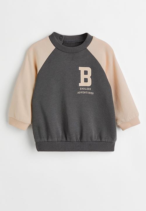 H&M - Cotton sweatshirt - dark grey & light beige