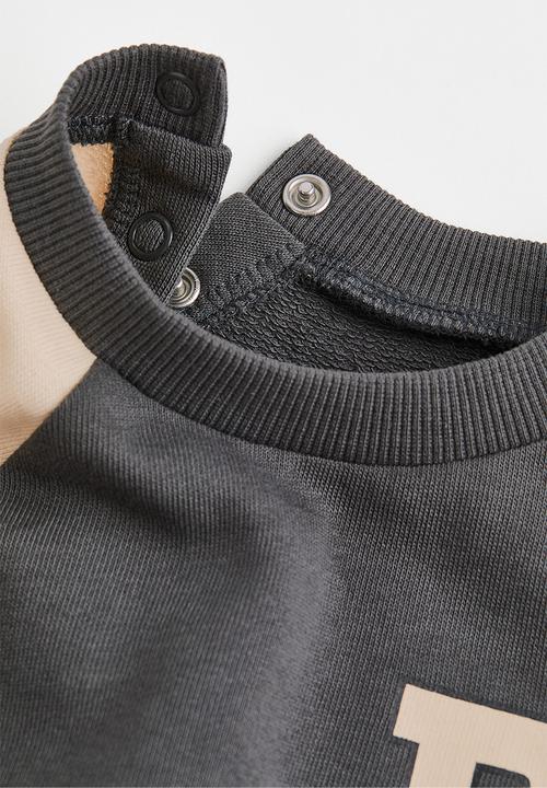 H&M - Cotton sweatshirt - dark grey & light beige