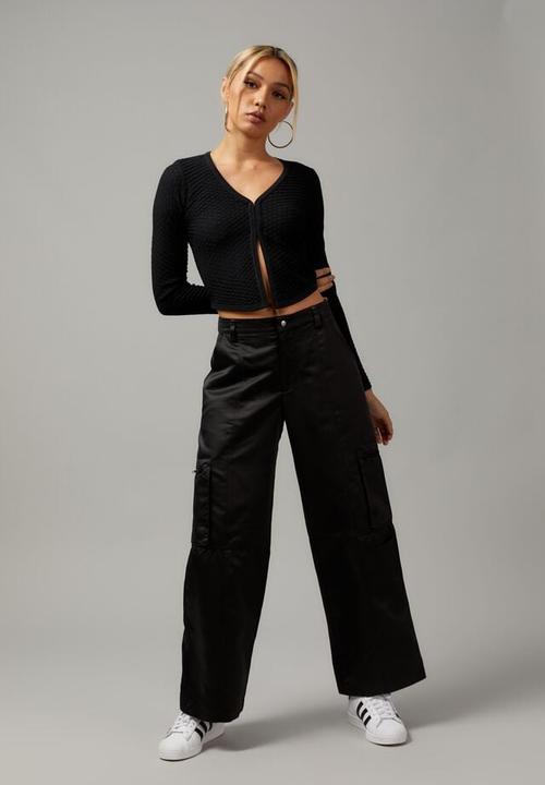 Factorie - Long sleeve clasp front knit top - black
