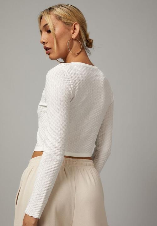 Factorie - Long sleeve clasp front knit top - white