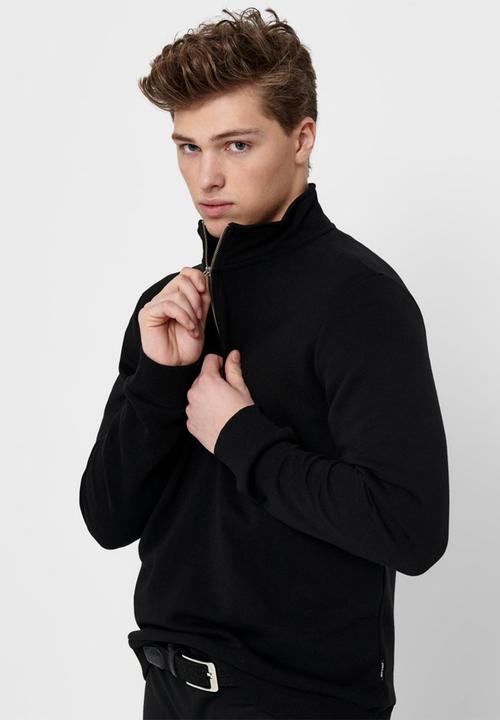 Only & Sons - Onsceres half zip sweat - black