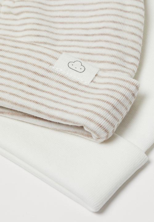 H&M - 2 Pack cotton hats - white & beige striped