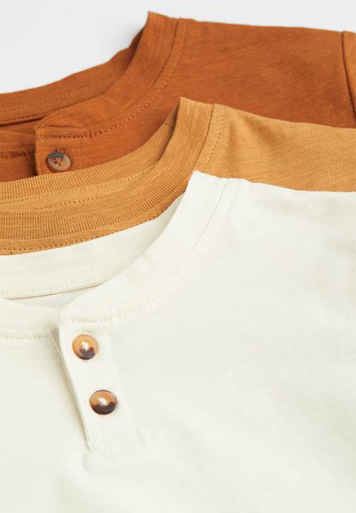 H&M - 3-Pack henley tops - light brown/natural white