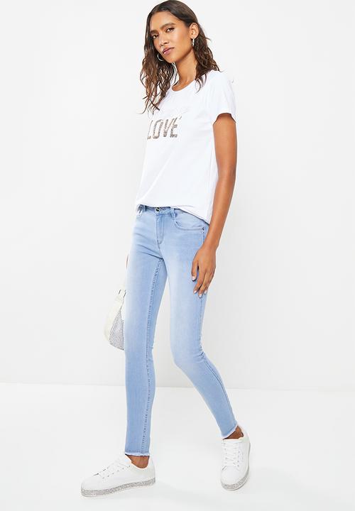 SISSY BOY - Dusty blues : jon jon basic skinny with patch - light vintage