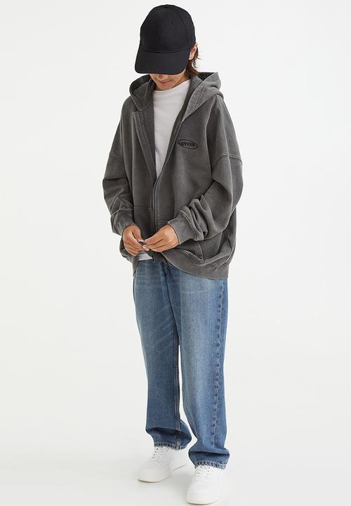 H&M - Zip-through hoodie - dark grey/new york