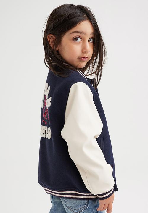 H&M - Appliquéd baseball jacket - dark blue/block-coloured
