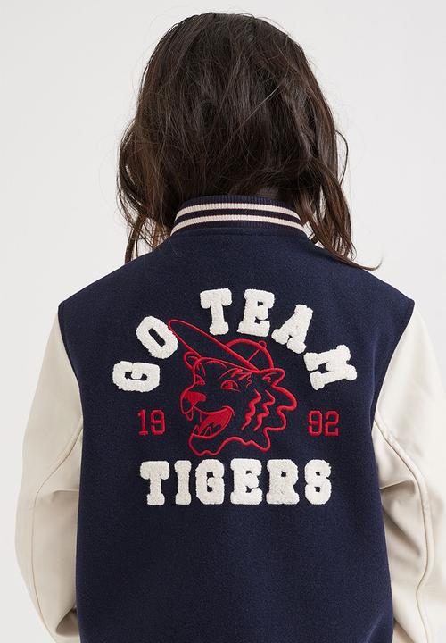 H&M - Appliquéd baseball jacket - dark blue/block-coloured