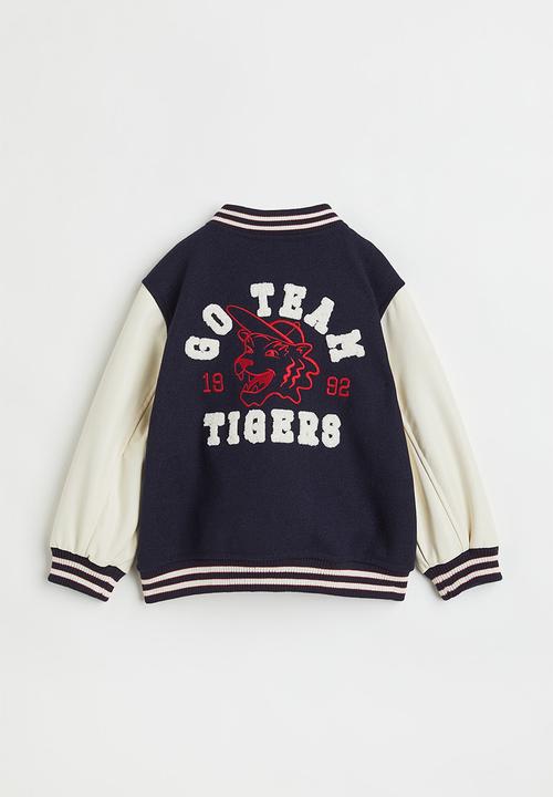 H&M - Appliquéd baseball jacket - dark blue/block-coloured