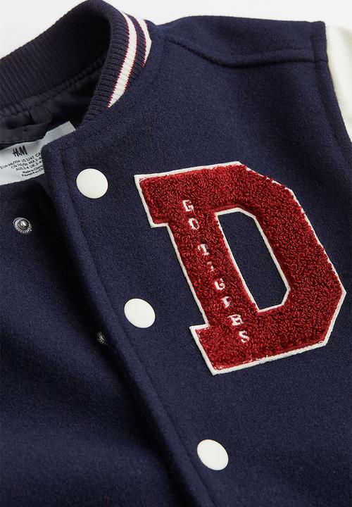 H&M - Appliquéd baseball jacket - dark blue/block-coloured