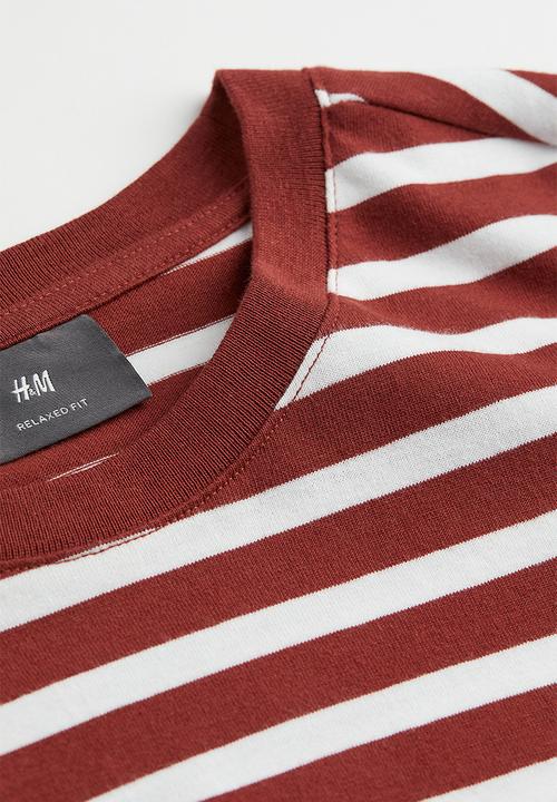 H&M - Relaxed fit cotton T-shirt - burgundy/white striped