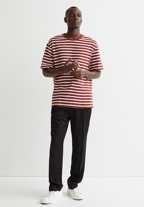 H&M - Relaxed fit cotton T-shirt - burgundy/white striped