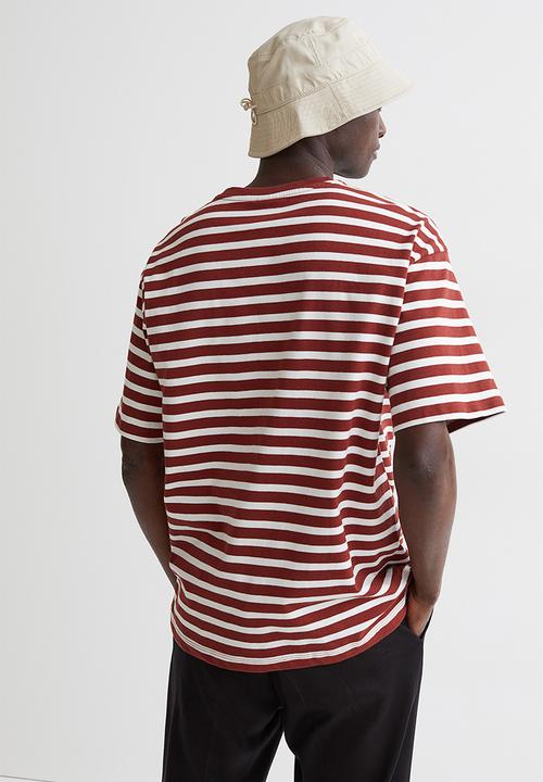 H&M - Relaxed fit cotton T-shirt - burgundy/white striped