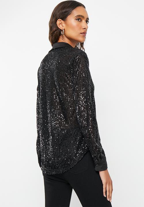 SISSY BOY - Button up sparkle blouse - black