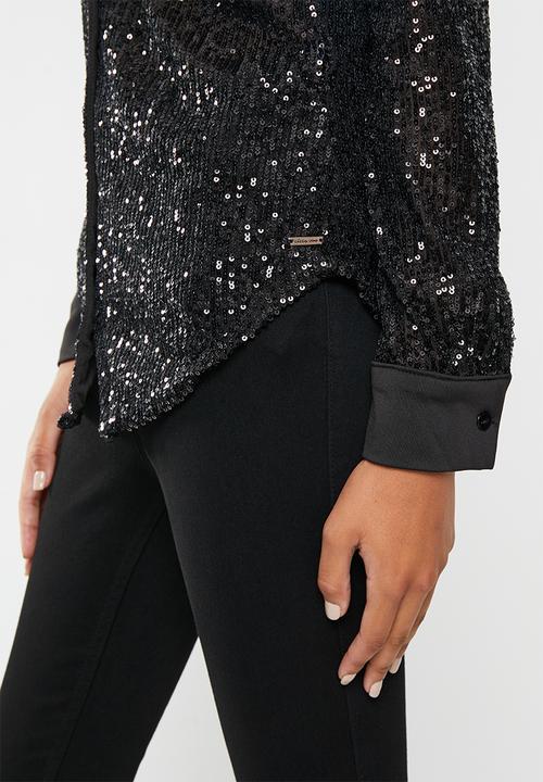 SISSY BOY - Button up sparkle blouse - black