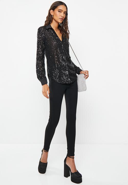 SISSY BOY - Button up sparkle blouse - black