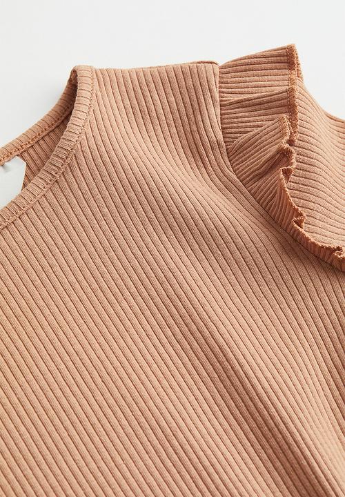 H&M - Flounce-trimmed ribbed top - pink