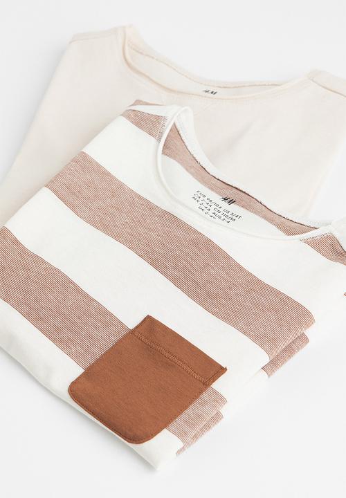 H&M - 2 Pack cotton T-shirts - brown/striped