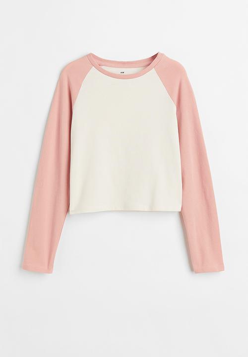 H&M - Cotton jersey top - light pink/block-coloured