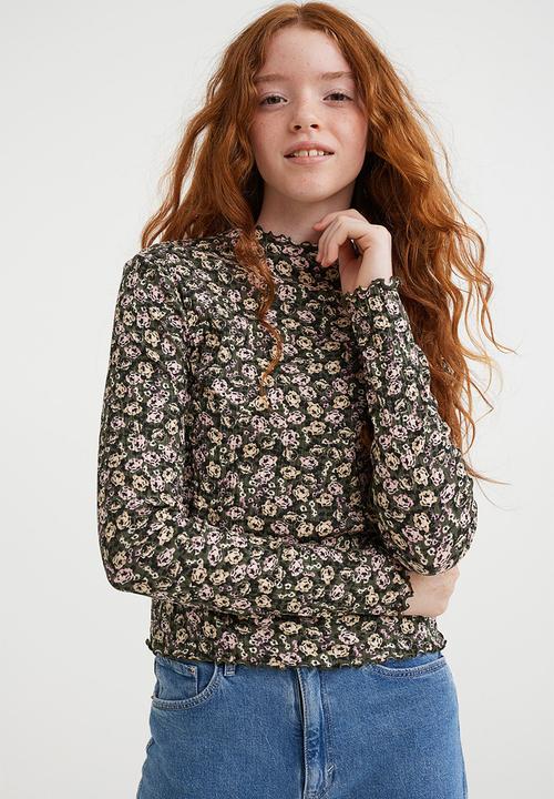H&M - Long-sleeved top - khaki green/floral