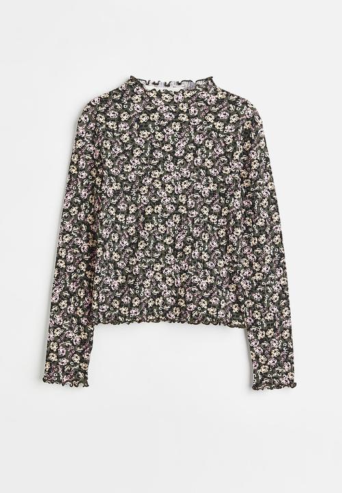 H&M - Long-sleeved top - khaki green/floral