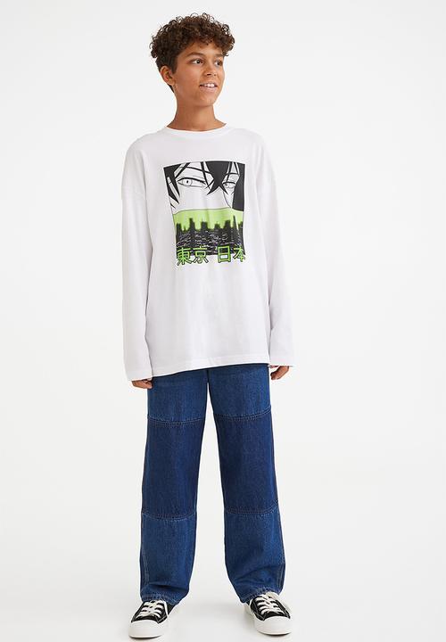 H&M - Print-motif jersey top - white/manga
