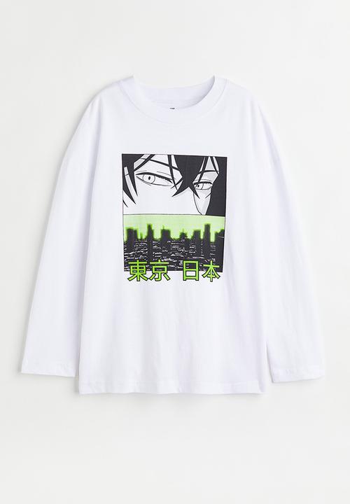 H&M - Print-motif jersey top - white/manga