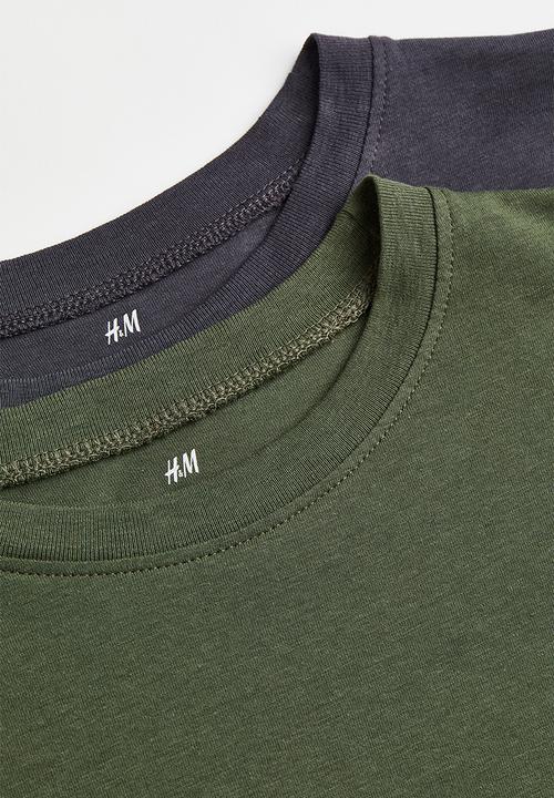 H&M - 2 Pack cotton tops - khaki green & grey