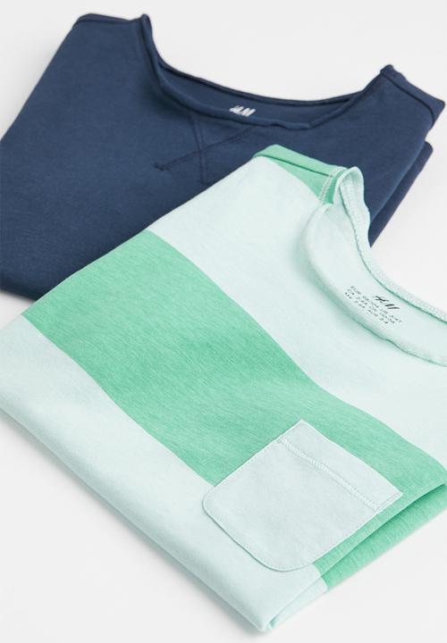 H&M - 2 Pack cotton T-shirts - turquoise & navy blue 