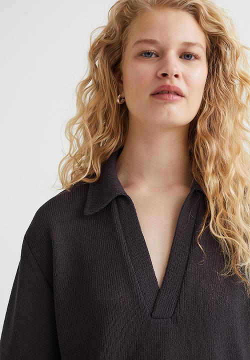 H&M - Knitted collared top - dark grey