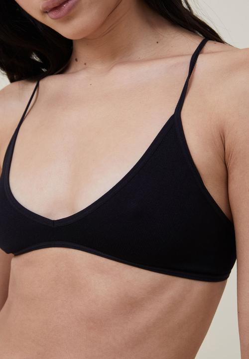 Cotton On - Seamless rib triangle bralette - black