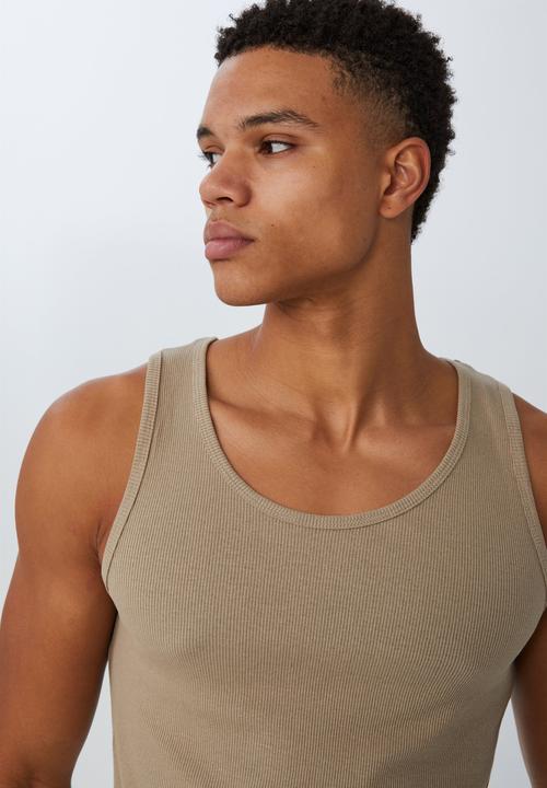 Cotton On - 2x2 rib tank - gravel stone
