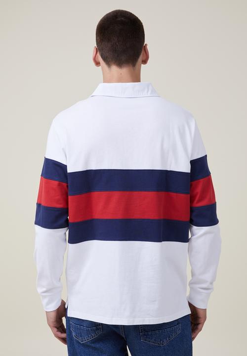 Cotton On - Rugby long sleeve polo - white red tri stripe