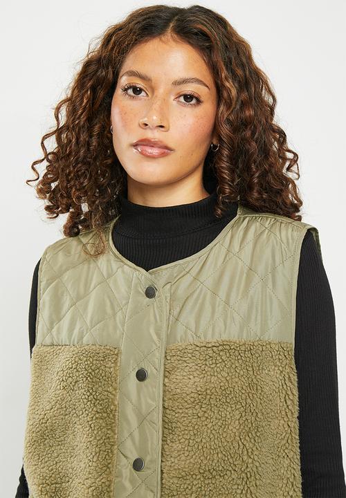 Noisy May - Sakiran quilted mix teddy long vest - mermaid