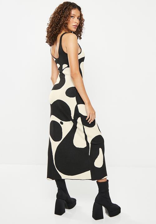 Daisy Street - Knitted split midi dress - cream & black