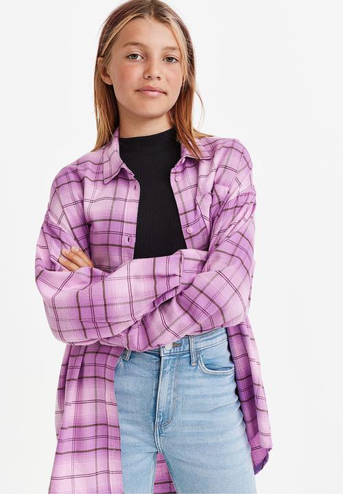 H&M - Oversized shirt - light purple/checked