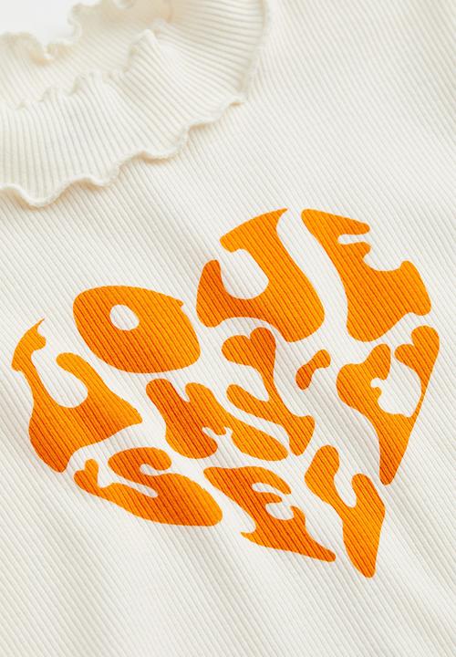 H&M - Long-sleeved ribbed top - natural white/heart