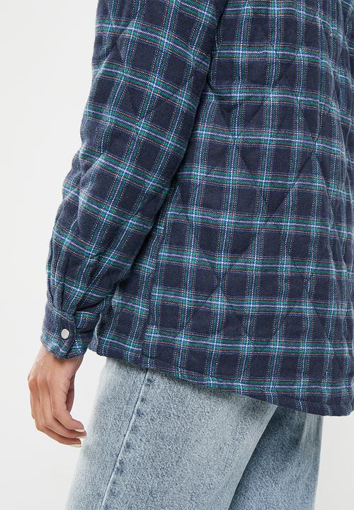 Daisy Street - Check padded quilted shacket - dark navy