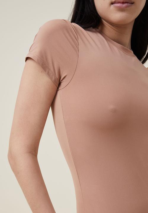 Cotton On - Soft lounge short sleeve bodysuit - soft coffee