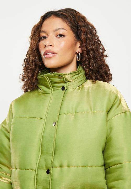 Daisy Street - Shimmer puffer coat - green