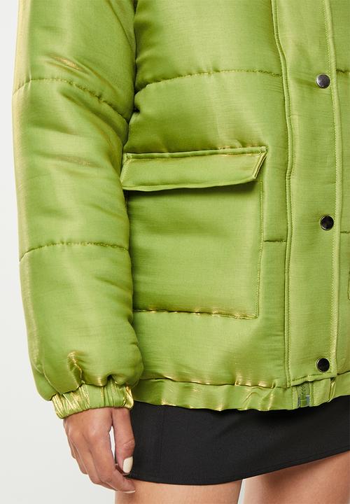 Daisy Street - Shimmer puffer coat - green