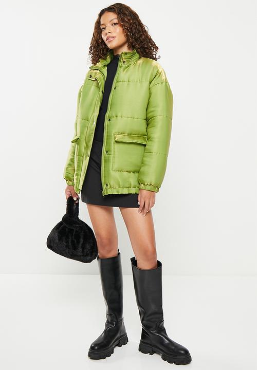 Daisy Street - Shimmer puffer coat - green