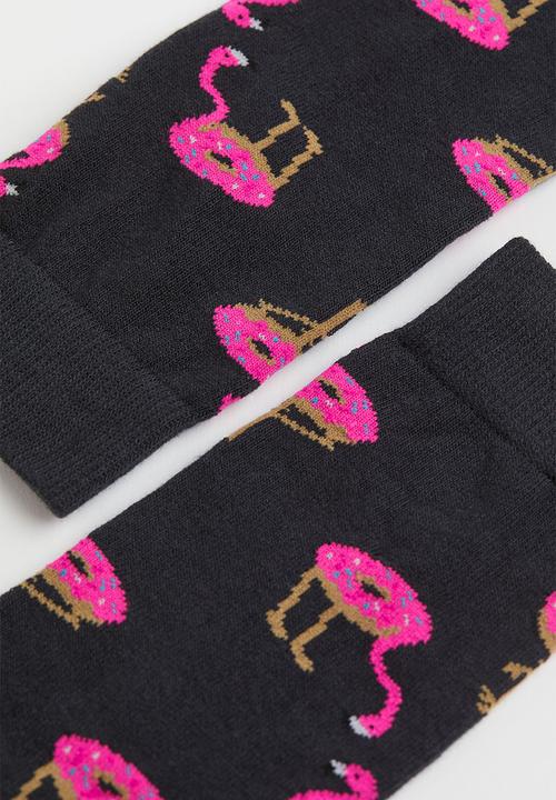 H&M - Patterned socks - dark grey/donut flamingos