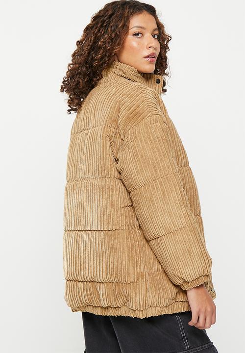 Daisy Street - Corduroy high neck puffer coat - brown