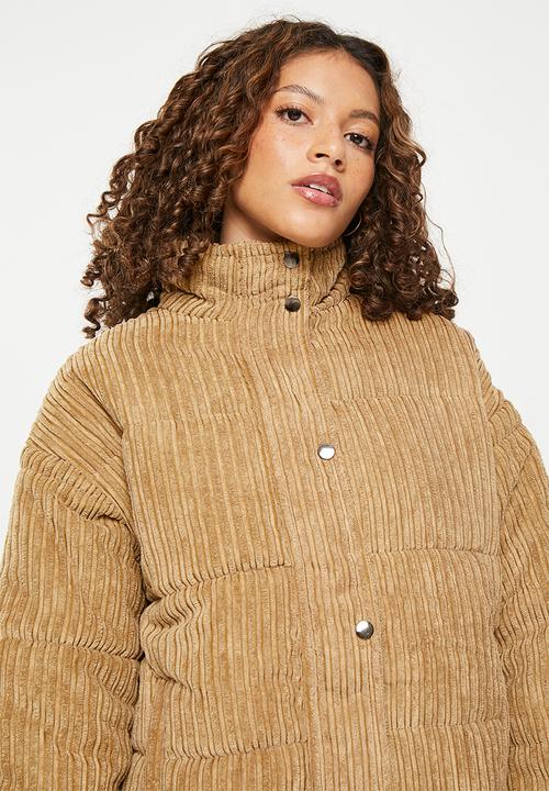 Daisy Street - Corduroy high neck puffer coat - brown