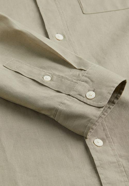 H&M - Relaxed fit linen-blend shirt - light khaki green