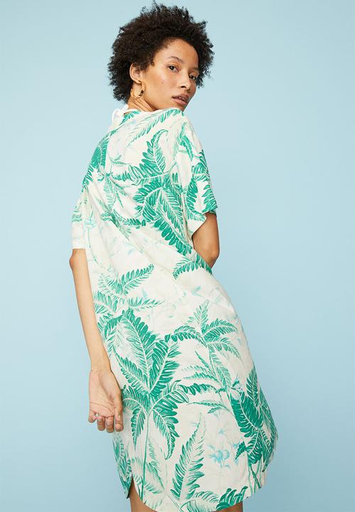 H&M - V-neck tunic - light beige/ferns