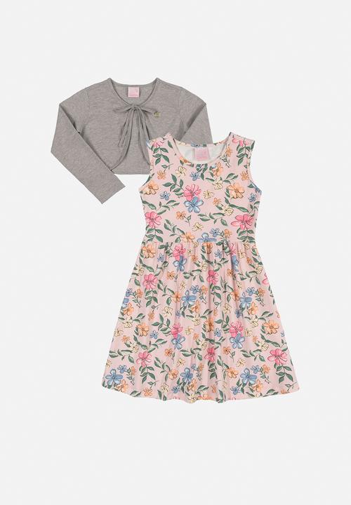 Quimby - Floral dress & shrug set - light pink