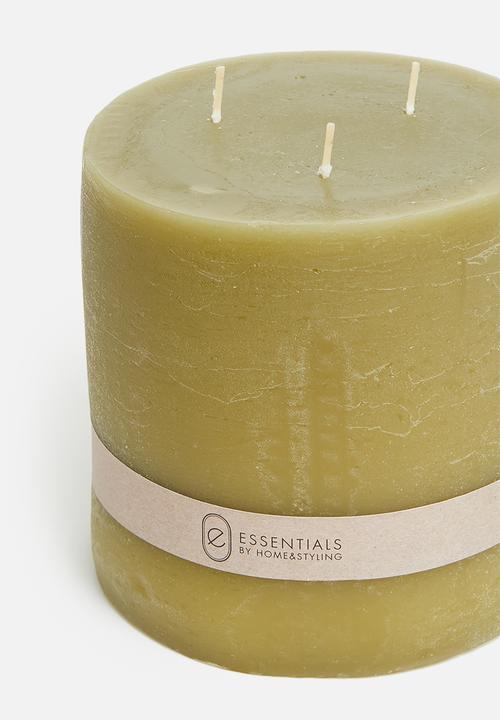 H&S - 3 wick pillar candle - olive green