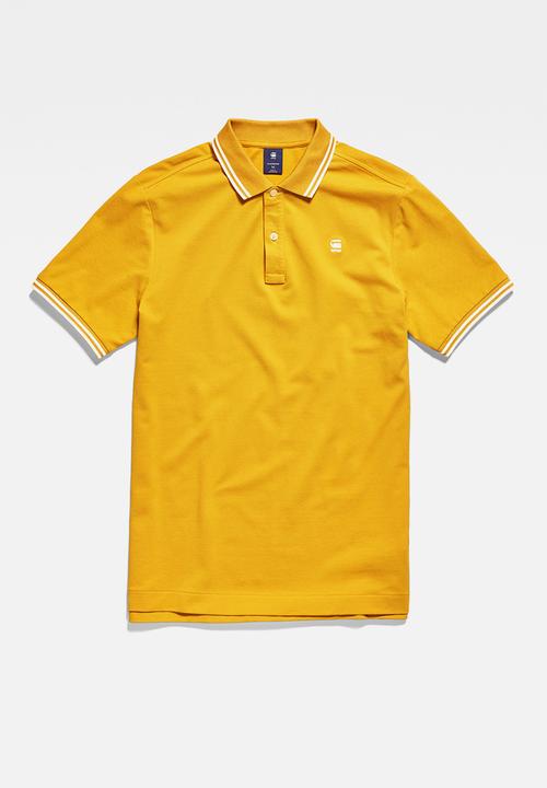 G-STAR - Dunda slim stripe polo short sleeve - dull yellow
