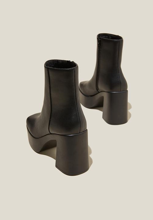 Cotton On - Hanna platform ankle boot - black smooth vegan leather